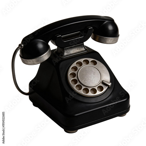 Vintage Black Rotary Dial Telephone Isolated