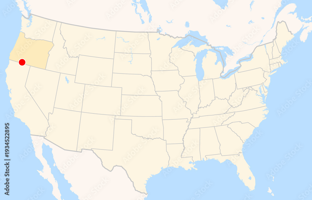Obraz premium Location Map of Crater Lake-Klamath Regional Airport (Klamath Falls, Oregon, USA). IATA-code: LMT. No labels at all.