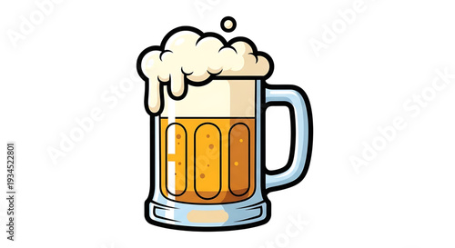 A cartoon illustration of a full beer mug with foam on top