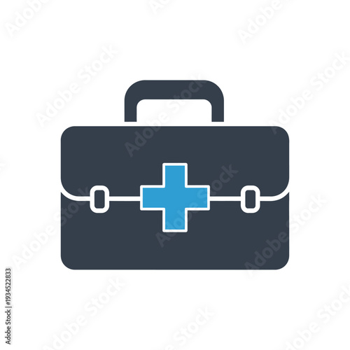 First Aid Kit Icon, Medical Emergency Bag with Blue Cross Symbol, Healthcare and Safety Concept