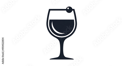 A minimalist vector illustration of a wine glass with a single olive garnish