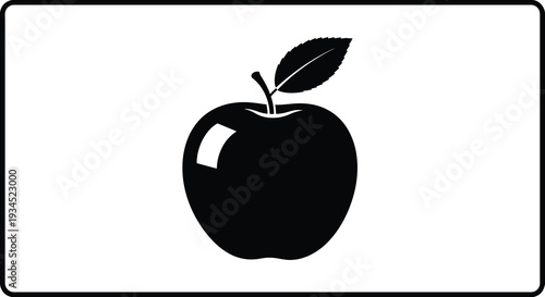 A strikingly simple depiction of a ripe red apple with a single leaf presented as a bold silhouette