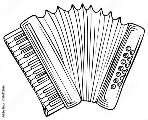Illustration of an accordion with piano keys and buttons