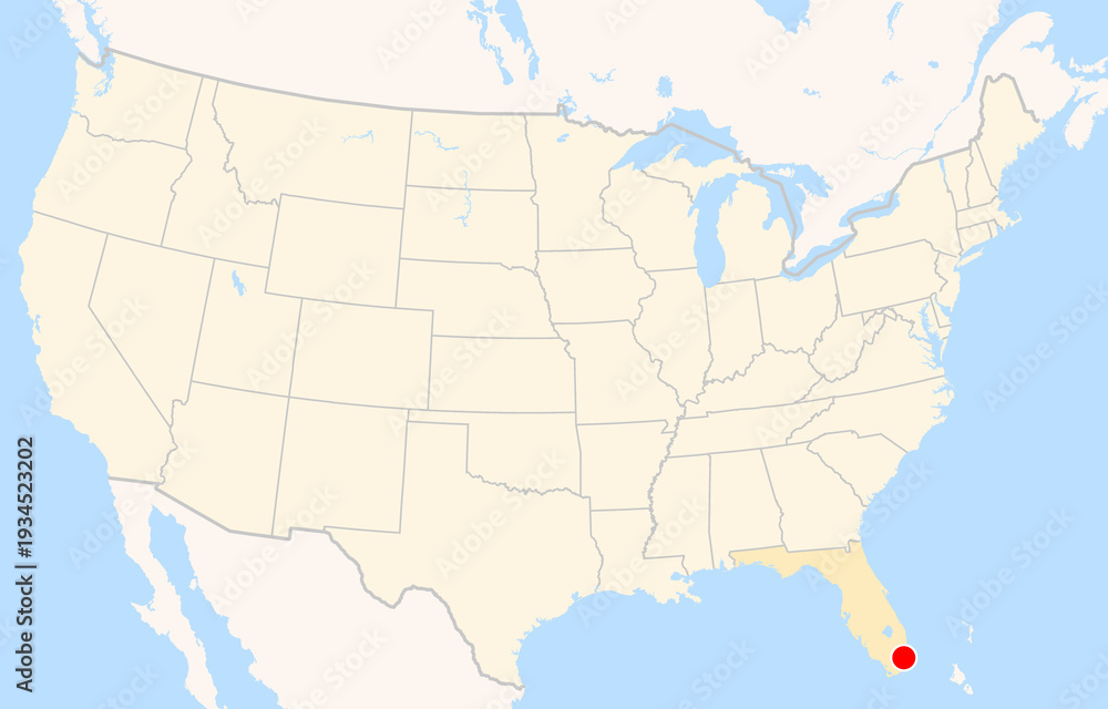 Fototapeta premium Location Map of Miami Int. Airport (Miami, Florida, USA). IATA-code: MIA. No labels at all.