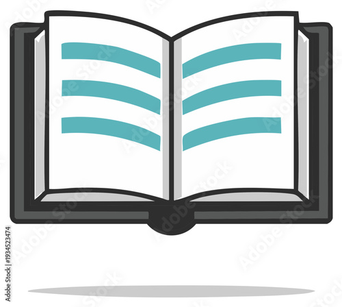 Open book with horizontal stripes on pages, vector illustration for study or learning.