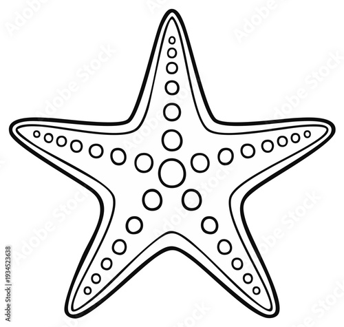 Simple Line Drawing of a Starfish with Five Arms and a Pattern of Circles