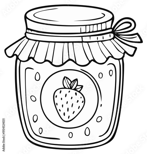 Jar of strawberry jam, outline illustration.