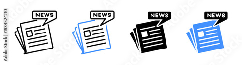 Headline News and Newspaper Article Icon Vector illustration editable