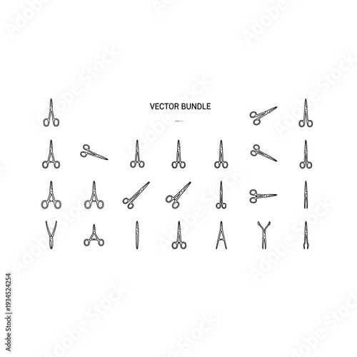 Surgical Clamps and Forceps Vector Set: Medical Instruments Outline Icons