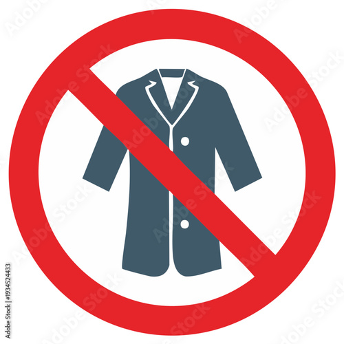 Illustrated warning sign prohibiting coats or jackets, symbolizing dress code and clothing restrictions