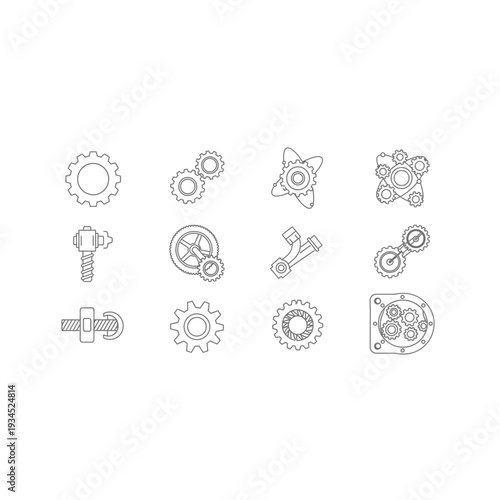 Mechanical Engineering Industrial Parts Outline Icons Collection