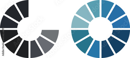 Two abstract circular designs with contrasting color segments and patterns Vector