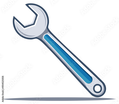 Silver wrench with blue handle detail industrial tool illustration