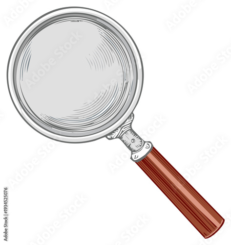 Magnifying Glass Illustration with Wooden Handle, Search and Discovery Theme