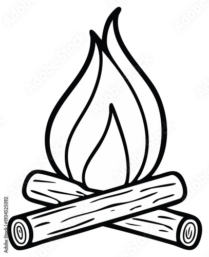 Line Art Campfire Logs Blaze Fire Wood Flames Outline Illustration Design Element