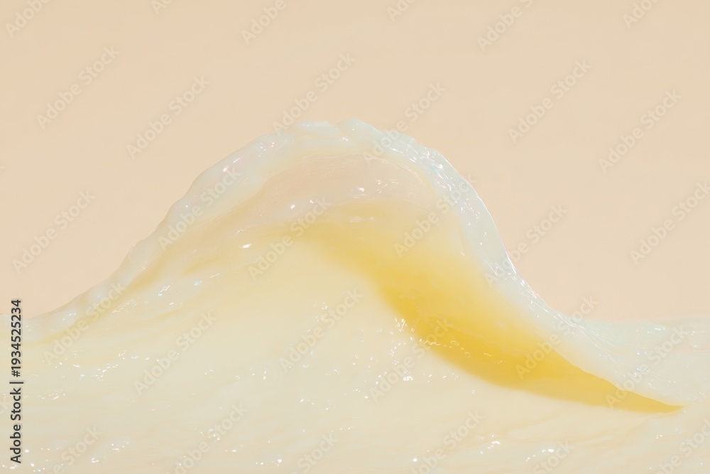 Obraz premium Splash of fresh milk and cream forming a wavy fluid motion for dairy food advertising and healthy beverage marketing background with copy space on soft yellow