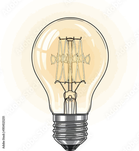 Filament light bulb shows warm glow and intricate internal support structure.
