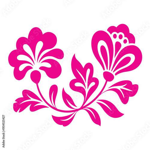 Vibrant pink floral ornament, decorative flourish, elegant flower pattern, botanical illustration, flourish element, isolated on transparent background