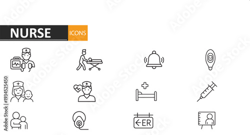 Nurse profession related icons and symbols