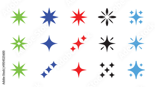 Vibrant Collection of Vector Sparkle and Starburst Graphic Elements. Diverse Shining Icons and Dazzling Light Effects for Creative Design Assets