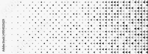 Fading triangle halftone gradient texture. Abstract geometric background. Tech triangular halfton gradation pattern. Vanishing mosaic arrow wallpaper for poster, banner, booklet. Vector design