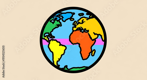 A colorful vector illustration of the Earth with a pink equatorial line