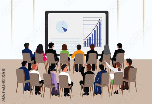 group of people attending presentation seminar business education teamwork training