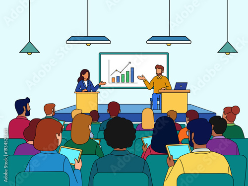 group of people attending presentation seminar business education teamwork training