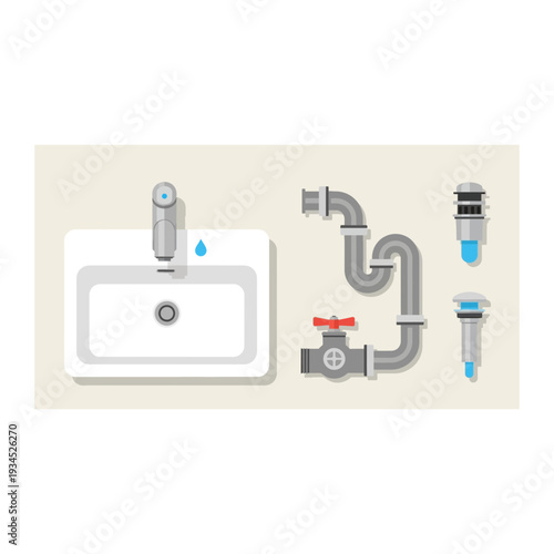 Bathroom Sink and Plumbing Fixtures: Faucet, Pipes, Valve