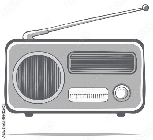 Retro portable radio with antenna and speaker illustration