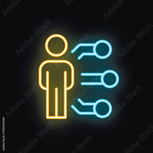 Neon sign depicting a person choosing from three options, representing decision making and choices