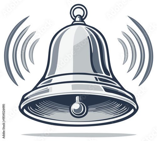 Silver Metal Bell Ringing Loudly with Sound Waves Emanating