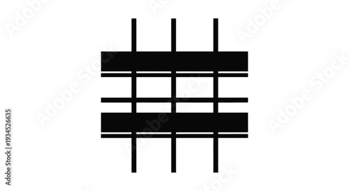 A simple bold graphic representation of a grid pattern composed of dark shapes creating a striking silhouette