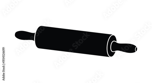 A stark black silhouette of a classic wooden rolling pin against a plain white background silhouette high quality