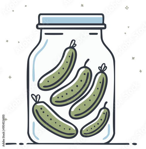 Jar of Fresh Pickles Illustration with Outline and Cute Details