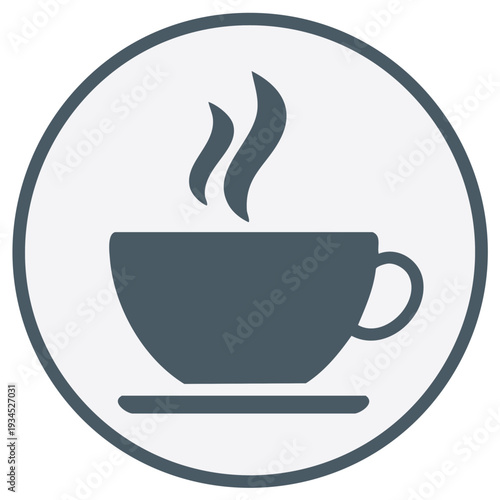 Steaming cup of coffee or tea inside a circular frame, modern icon