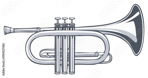 Illustration of a silver cornet musical instrument isolated graphic design