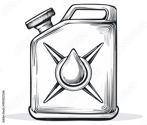Ink drawing of a fuel canister with a drop of liquid icon