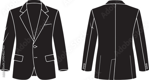 Black Suit Jacket Front and Back View Isolated on White