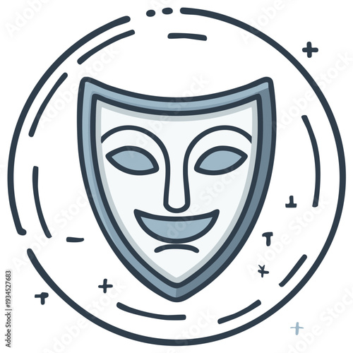 Comedy and tragedy masks icon, theatrical performance symbol within a circle