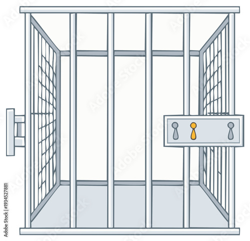 Empty cartoon cage with keyhole and door detail