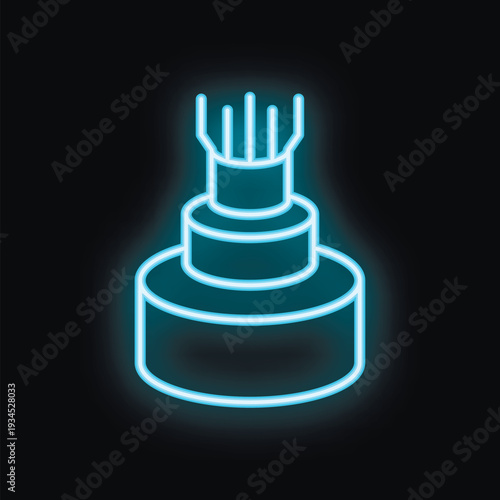 Blue neon icon of fiber optic cable glowing on dark background