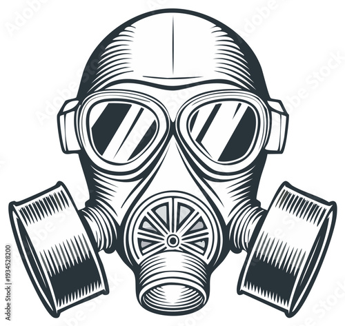 Gas mask illustration in vintage style, protection and safety concept