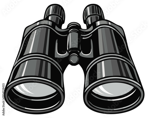 Close-up illustration of black binocular optical device for magnified viewing