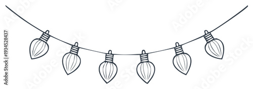 Hanging holiday lights string simple line art, festive decoration, celebration outline