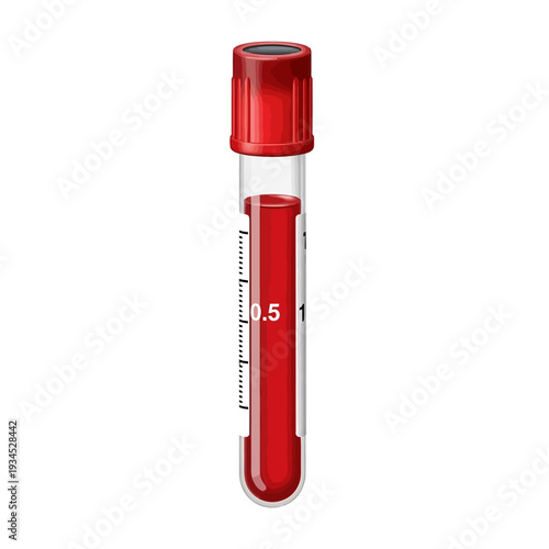 Medical blood sample tube with red cap, laboratory test, healthcare, clinical analysis