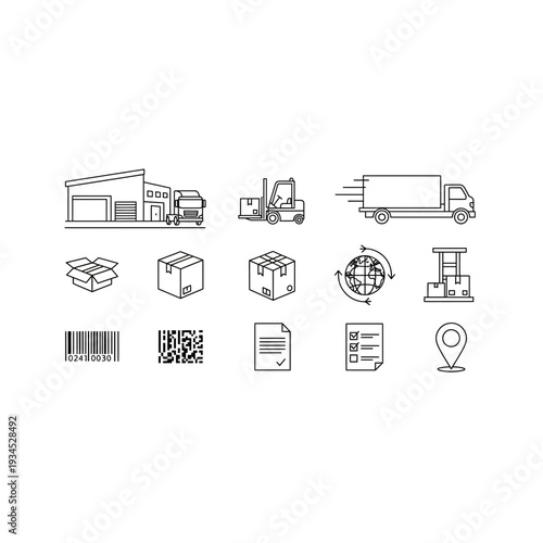 Delivery and Logistics Icons - Warehouse, Truck, Boxes, Globe