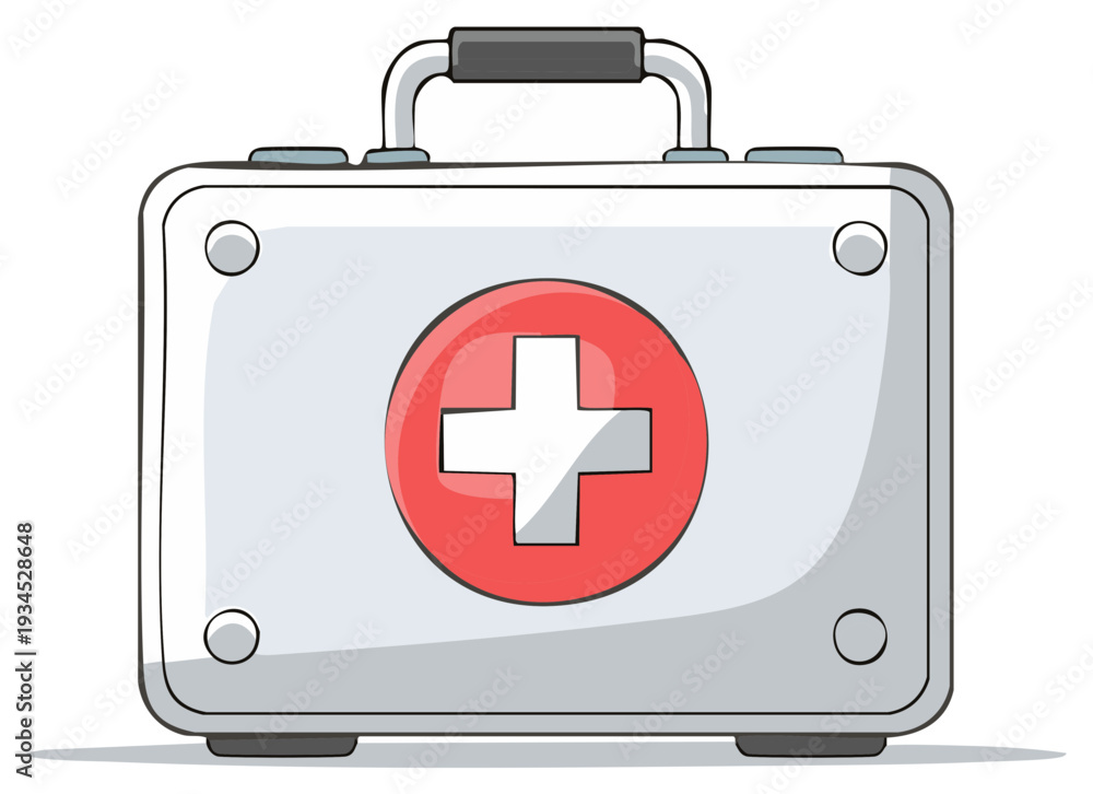 Obraz premium Cartoon style illustration of a first aid kit with a red cross symbol
