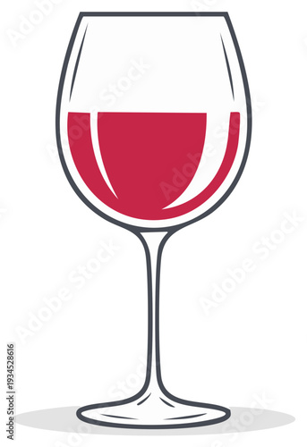 Stylized illustration of a wine glass filled with red wine, simple design.