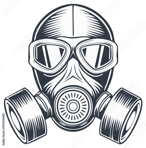Vintage Gas Mask Illustration: Graphic Depiction of Protection and Preparedness Against Dangerous Fumes